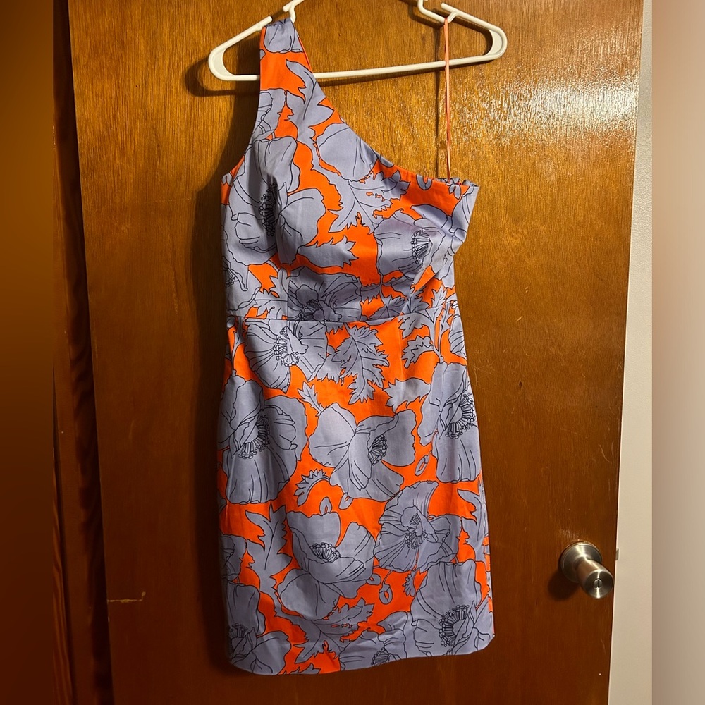 J. Crew One-Shoulder Floral Dress in Orange and Lavender